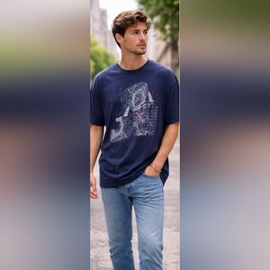 T-shirt Nautica XL bleu marine – 100% coton | Imprimé nautique